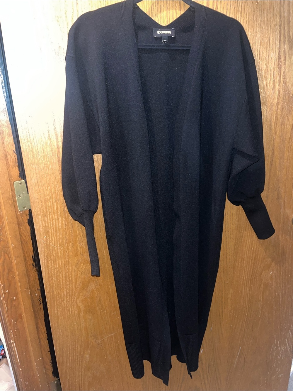 Express Black Open-Front Long Cardigan with Balloon Cuffs nice quality